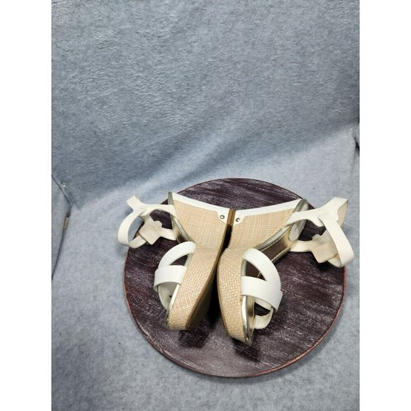 Liz Claiborne White Wedge Sandals with Crisscross Straps & Buckle Closure  Size - Picture 10 of 12